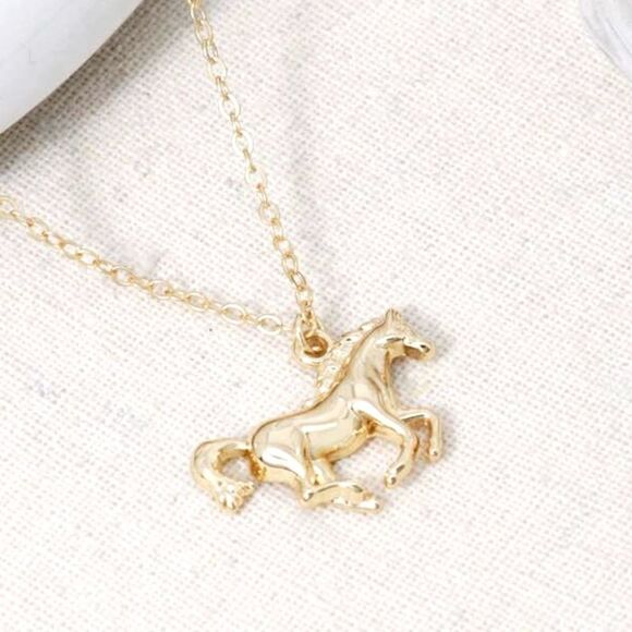 SALE 18k Stamped Gold Filled Western Bohemian Horse Pendant Necklace - Picture 2 of 7